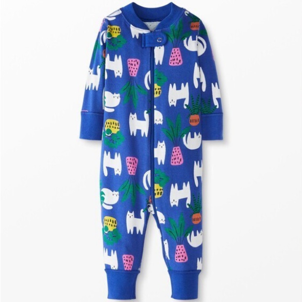 Hanna Andersson Blue Baby Zip Sleeper with Fun Animal and Plant Design